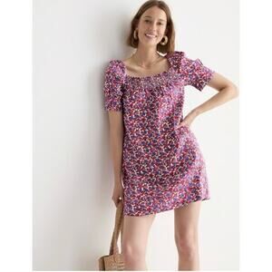 J. Crew Pink Purple Afternoon Linen Smocked Mini Dress Feminine Size XXL